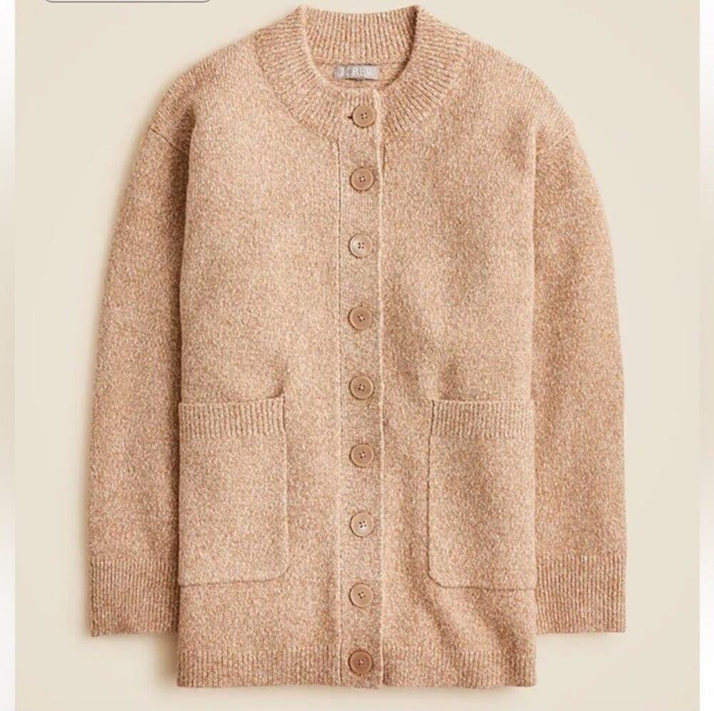 NWT J.Crew Relaxed Milano Stitch Wool Alpaca Cardigan Beige Large CN228